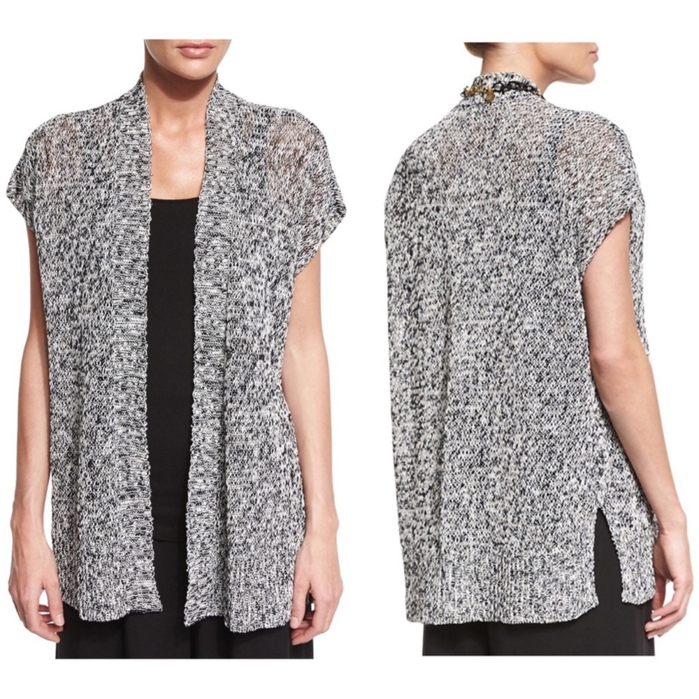 Eileen Fischer Short Sleeve Melange Linen Twist Grain Cardigan size Small